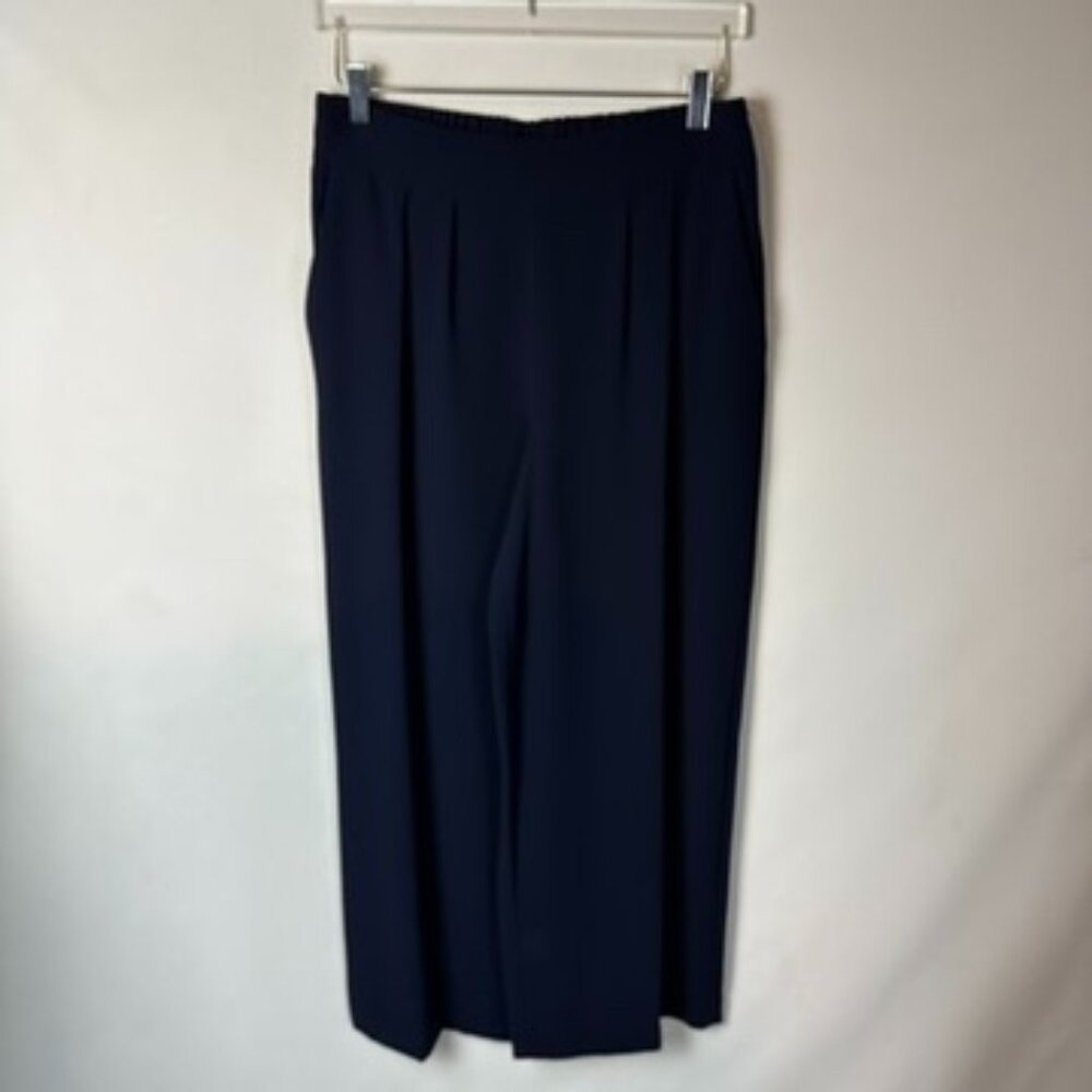 1.STATE Navy Crepe Wide Leg Pants Pleated Trouser